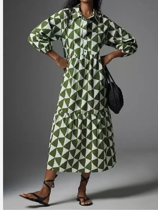 Maeve Dresses & Skirts - Maeve Anthropologie Bettina tiered shirt dress Midi maxi Dress geometric large